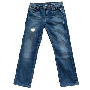 7 for all Mankind Skinny Strettch Lightly Distresses Straight Slim Jeans / Blue